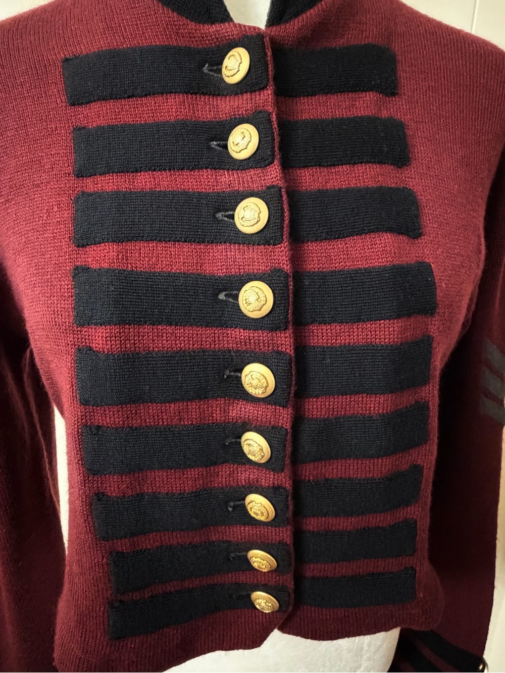 Vintage Claude Barthélémy Paris Military Hussar Knit Sweater Jacket Cropped Red - Picture 4 of 10